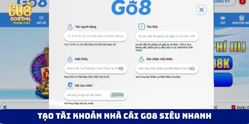 Tạo tài khoản nhà cái Go8 siêu nhanh